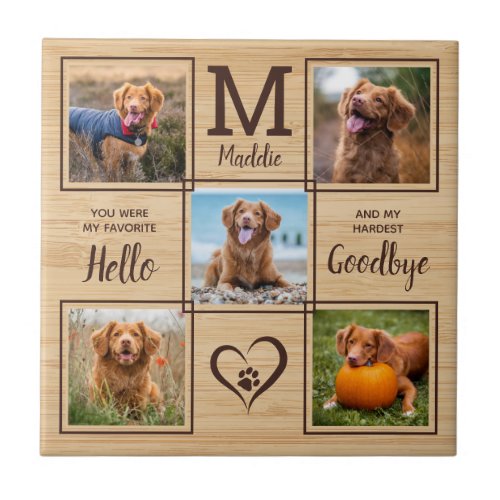 Personalized Pet Memorial Pet Loss 5 Photo Collage Ceramic Tile