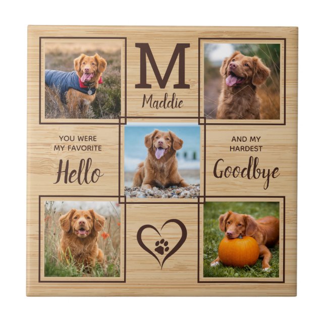 Personalized Pet Memorial Pet Loss 5 Photo Collage Ceramic Tile (Front)