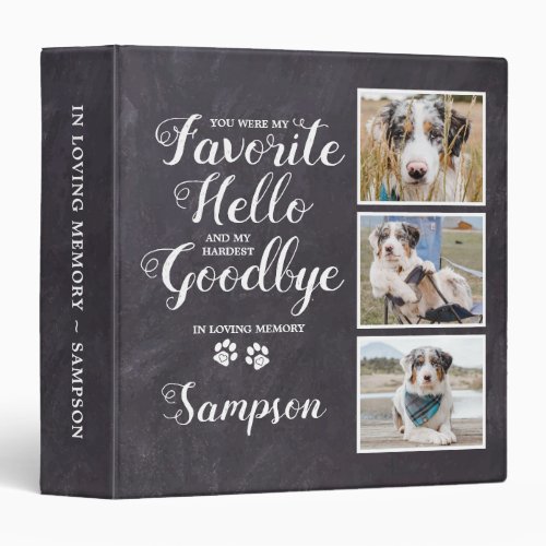 Personalized Pet Memorial Pet Loss Dog Photo Album 3 Ring Binder