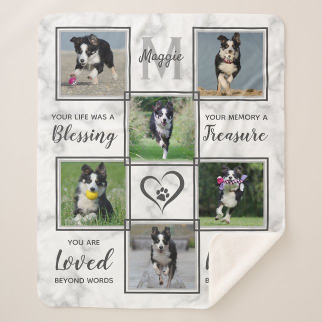 Personalized Pet Memorial Photo Collage Sherpa Blanket (Front)