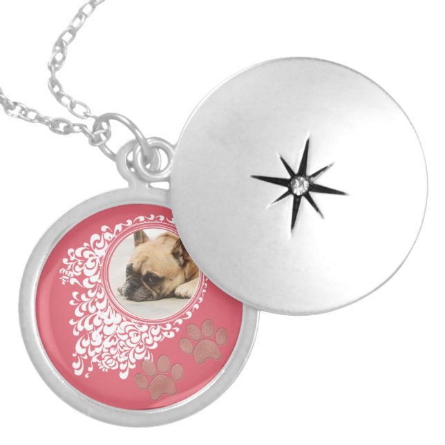 Personalized Pet Memorial Photo Keepsake Paw Print Locket Necklace (Front)