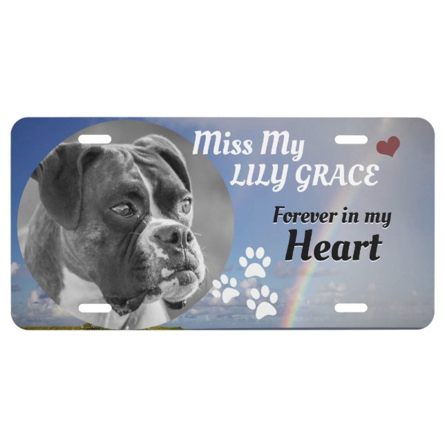 Personalized Pet Memorial | Rainbow Bridge Dogs License Plate (Front)