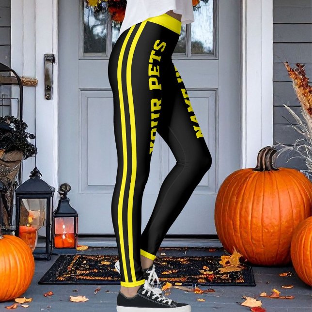 Personalized Pet Mom Cute Black And Yellow Stripes Leggings (Creator Uploaded)