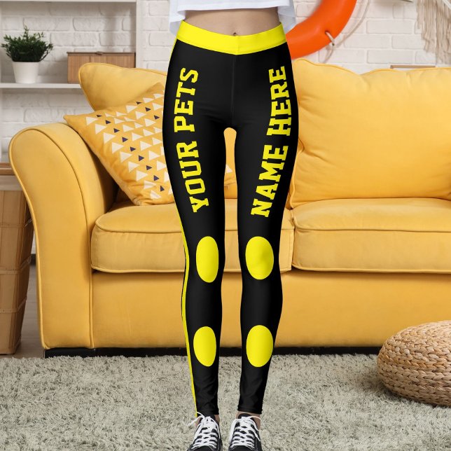 Personalized Pet Mom Stylish Yellow Black Stripes Leggings (Creator Uploaded)