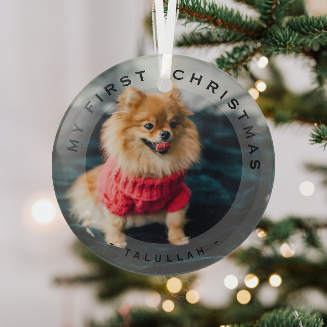 Personalized Pet My First Christmas Photo Glass Ornament (Creator Uploaded)
