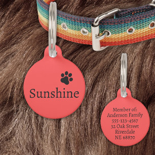 Personalized Pet Name & Address (black on red) ID Tag