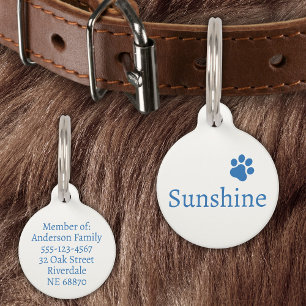 Personalized Pet Name & Address (blue) ID Tag