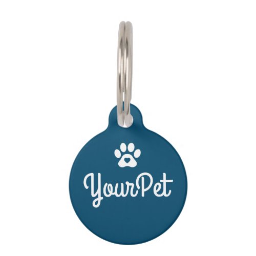 Personalized Pet Name  Address Tag Dog Paw Blue