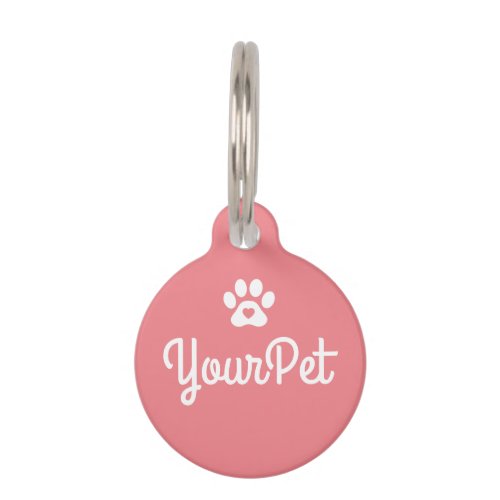 Personalized Pet Name  Address Tag Dog Paw Pink