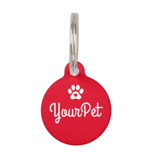 Personalized Pet Name  Address Tag Dog Paw Red