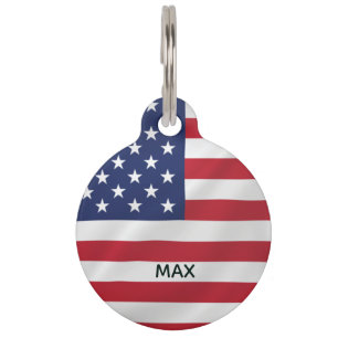 Personalized Pet Name American Flag Patriotic ID Tag