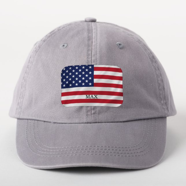 Personalized Pet Name American Flag Patriotic Patch (On Headwear)