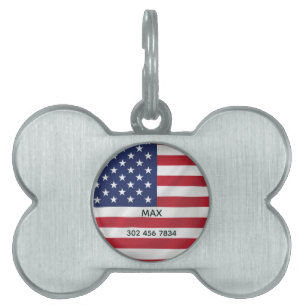 Personalized Pet Name American Flag Patriotic Pet ID Tag