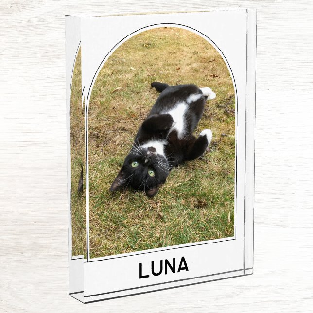 Personalized Pet Name Modern Arch Photo Block (Modern arch photo block with personalized custom name text, ideal for family or pet photos)
