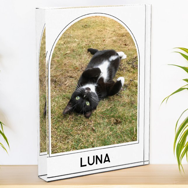 Personalized Pet Name Modern Arch Photo Block (Modern arch photo block with personalized custom name text, ideal for family or pet photos)