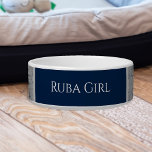 Personalized Pet Name Nautical Anchor Bowl<br><div class="desc">Our pets are family and we love to spoil them as much as we can! This personalized anchor design is hand drawn with line art on a navy blue and gray "linen-look" background. For that extra special touch, personalize this design with your pet's name. Perfect for a beach house or...</div>