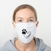 Personalized Pet Name Paw Print On Heart Reusable White Cotton Face Mask (Worn)