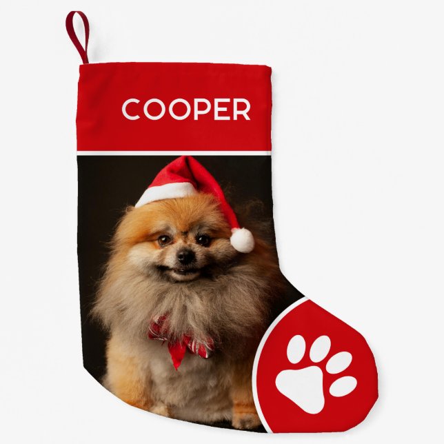Personalized Pet Name & Photo Red  Small Christmas Stocking (Front)