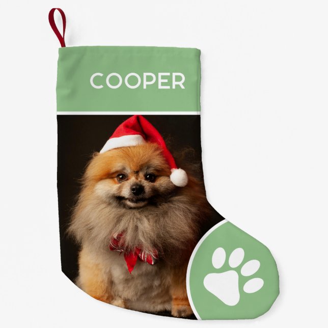 Personalized Pet Name & Photo Sage Green Small Christmas Stocking (Front)