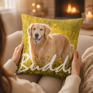 Personalized Pet Name Two Photos Throw Pillow