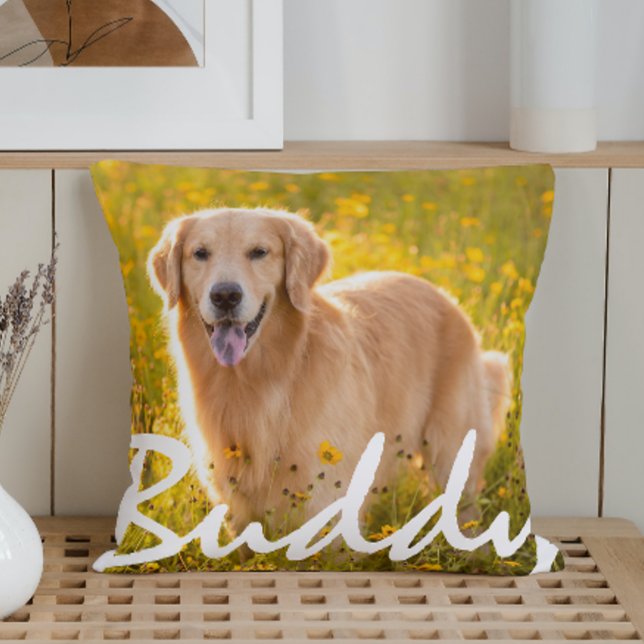Personalized Pet Name Two Photos Throw Pillow (Creator Uploaded)
