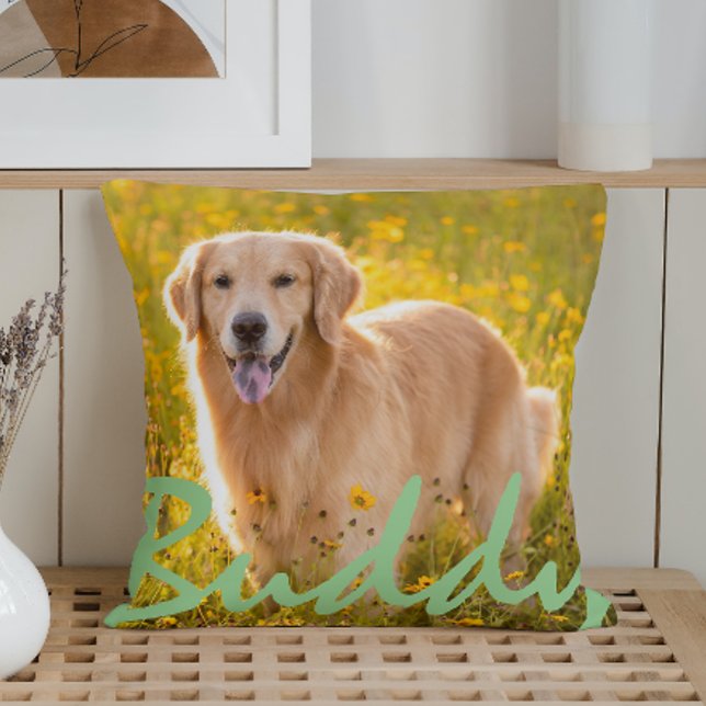 Personalized Pet Name Two Photos Throw Pillow (Creator Uploaded)