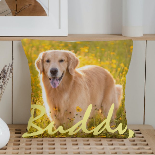 Personalized Pet Name Two Photos Throw Pillow (Creator Uploaded)