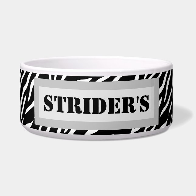 Personalized Pet Name Zebra Print Bowl (Front)