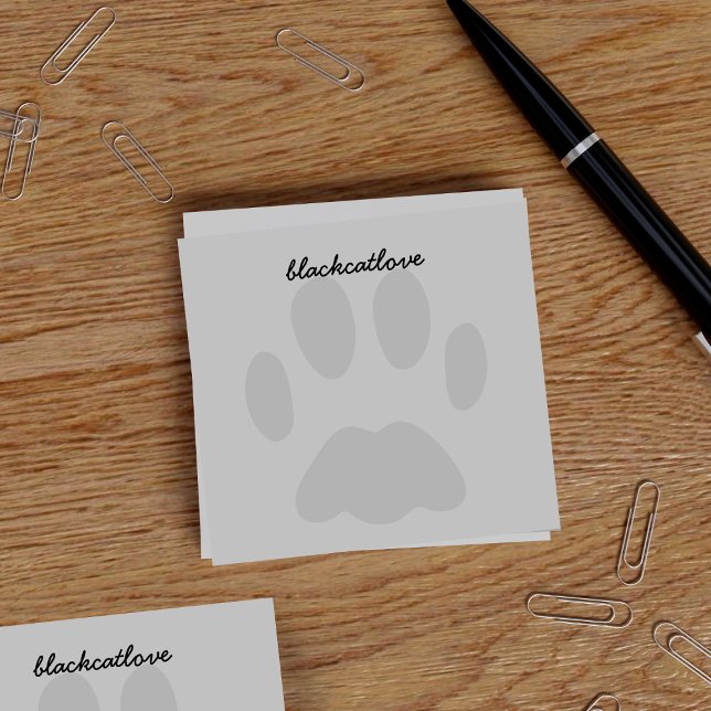 Personalized Pet Paw Print Gray Post it Notes (Purrfect pet paw print post it notes! Just add your name)