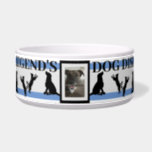 Personalized Pet Photo and Name Bowl<br><div class="desc">A cool customizable dog photo bowl! Features cool dog monogram center with interchangeable photo and background dog and striped box pattern. *Simply change out the dog photo to your vertical dog photo (some minor adjustments may be necessary) and change the text, "LEGEND'S" to your pet name (the "DOG DISH" text...</div>