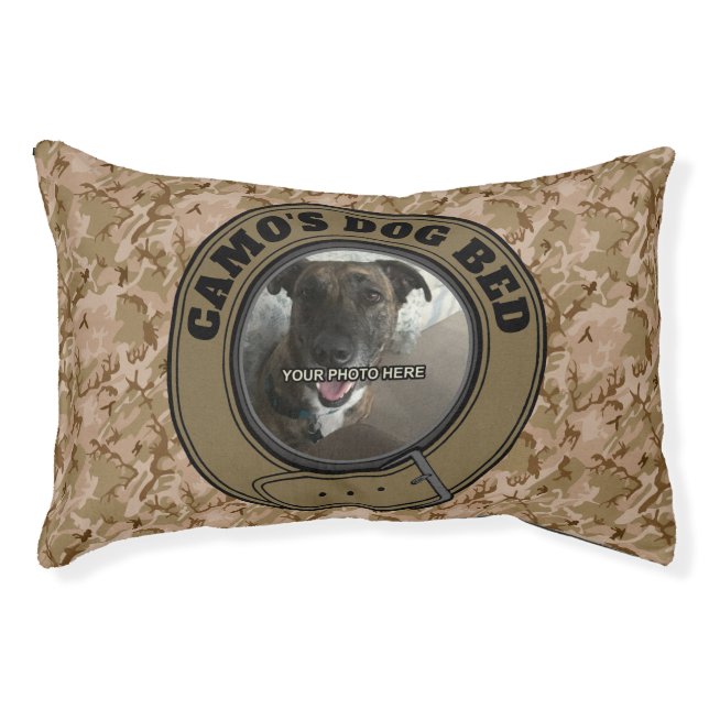 Personalized Pet Photo and Name Camo Print Pet Bed (Front)