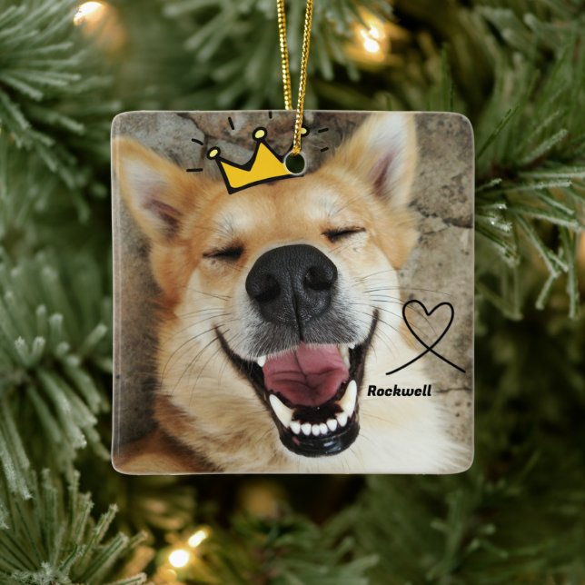 Personalized Pet Photo And Name Dog Ceramic Ornament (Tree)