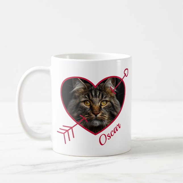 Personalized Pet Photo and Name Heart Shape Mug (Left)