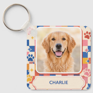 Personalized Pet Photo and Name Retro Keychain