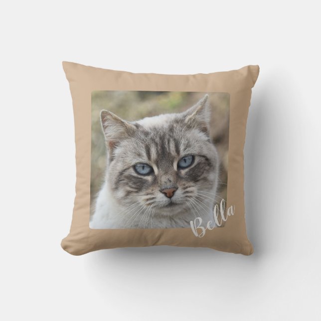 Personalized Pet Photo and Name Script Throw Pillow (Front)