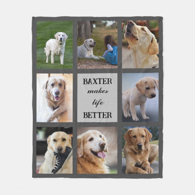 Personalized Pet Photo and Text Dog Cat Family Fleece Blanket (Front)