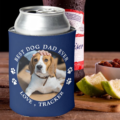 Personalized Pet Photo Best Dog Dad Ever Can Cooler