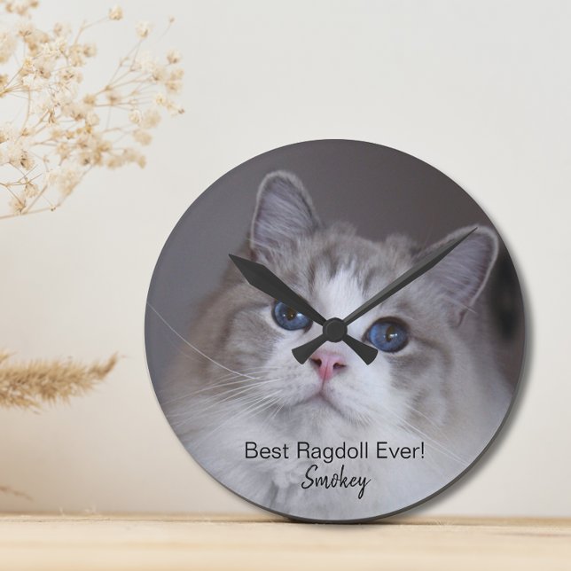 Personalized Pet Photo Best Ragdoll Cat Wall Clock (Add pet photo, name and text to personalize)