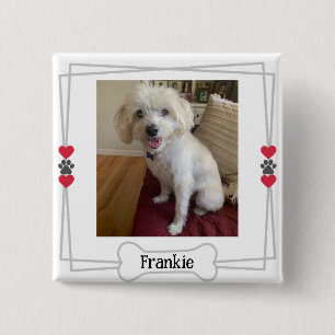 Personalized pet photo button with hearts and paws