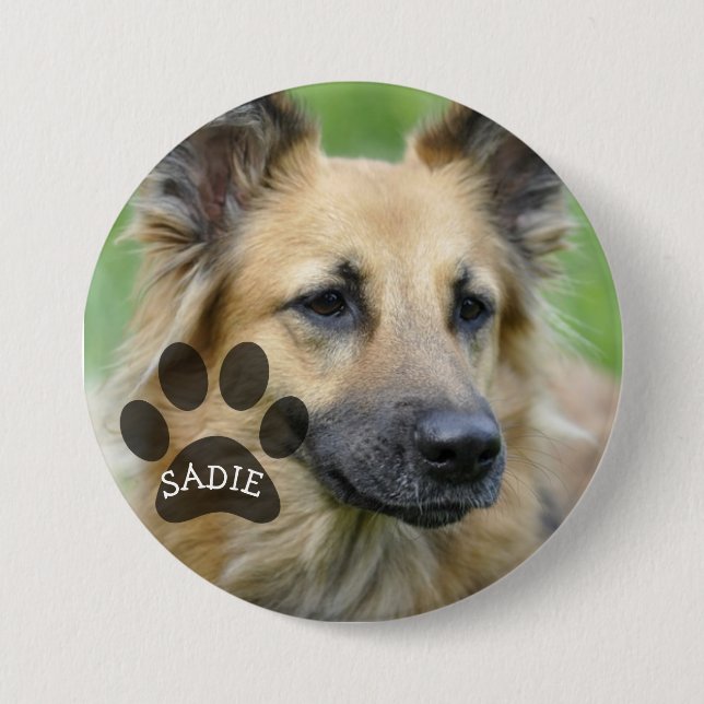 Personalized Pet Photo Button with Paw Print (Front)