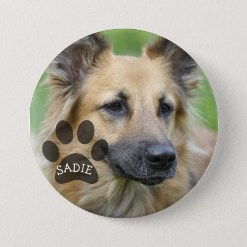 Personalized Pet Photo Button with Paw Print