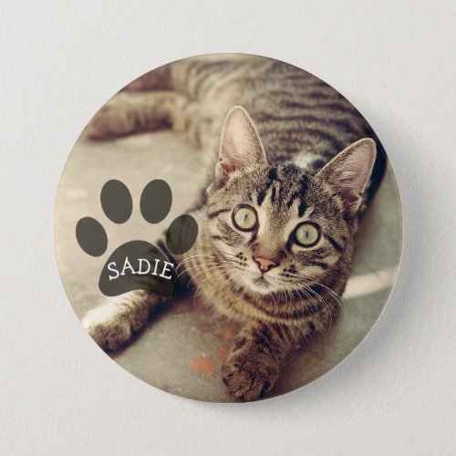 Personalized Pet Photo Button with Paw Print