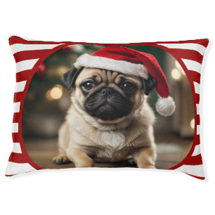 Personalized Pet Photo Candy Cane Red Stripes Bed