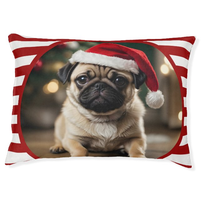 Personalized Pet Photo Candy Cane Red Stripes Bed (Front)