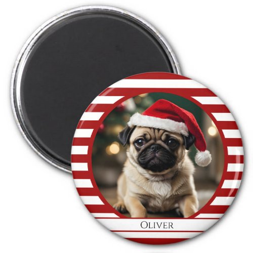 Personalized Pet Photo Candy Cane Red Stripes Magnet