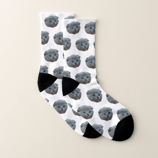 Personalized Pet Photo Cat Kitten White Socks (Pair)