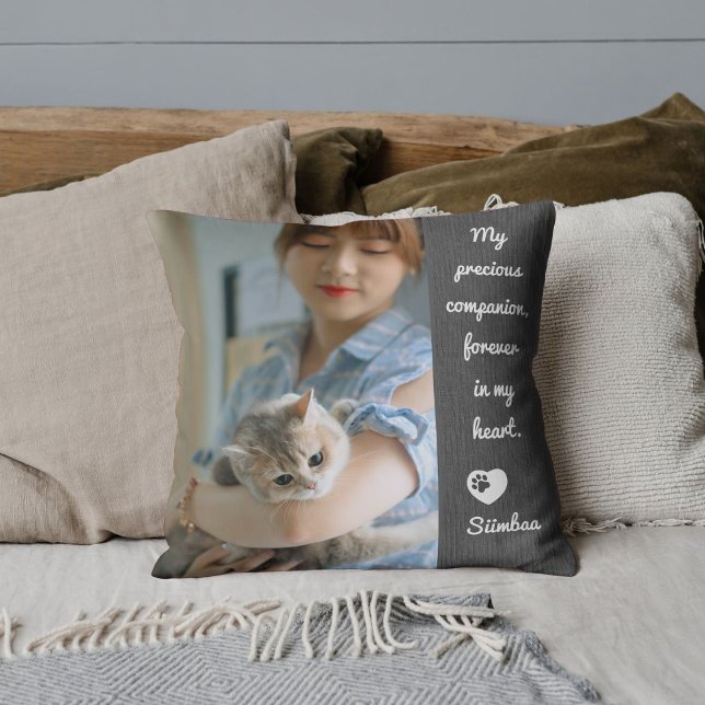 Personalized Pet Photo Cat Lover Memorial Keepsake Throw Pillow (Creator Uploaded)