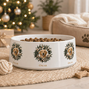 Personalized Pet Photo Christmas Wreath Pet Bowl