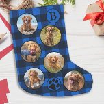 Personalized Pet Photo Collage Blue Black Plaid Small Christmas Stocking<br><div class="desc">Decorate your home and spoil your favorite pet with this super cute and fun custom pet photo collage and monogram christmas stocking in a blue and black buffalo check plaid design . 12 photos, 6 each side, for all your years favorite photos and memories. You can do a photo to...</div>