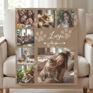 Personalized Pet Photo Collage Cat & Family Cozy Fleece Blanket